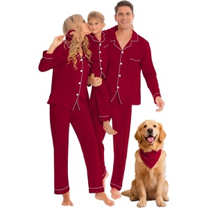 SWOMOG Family Christmas Pajamas Set Long Sleeve Sleepwear Sets Button Down Loungewear Set Party Holiday Pjs Sets(Wine Red)