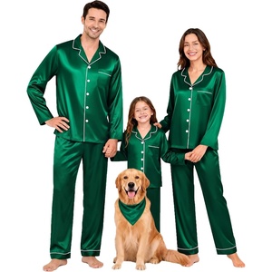SWOMOG Family Matching Pajamas Set 2-Piece Silk Satin Sleepwear Loungewear(Emerald Green​)