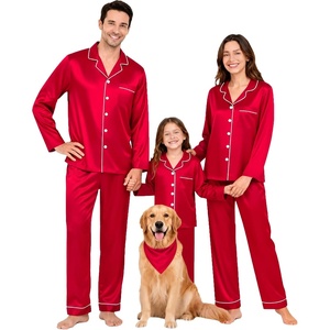 SWOMOG Family Matching Pajamas Set 2-Piece Silk Satin Sleepwear Loungewear(Red)