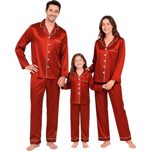 SWOMOG Family Matching Pajamas Set 2-Piece Silk Satin Sleepwear Loungewear(Russet Brown)