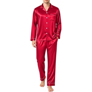 SWOMOG Men’s Pajamas Set Silk Satin Long-Sleeve Pjs 2-Piece Soft Sleepwear(Red)