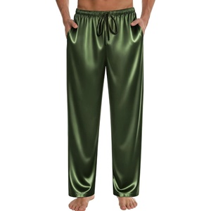 SWOMOG Men’s Satin Silk Pajama Pant Long Pj Bottoms Soft Lounge Sleep Pants with Pockets & Drawstring(Olive Green)