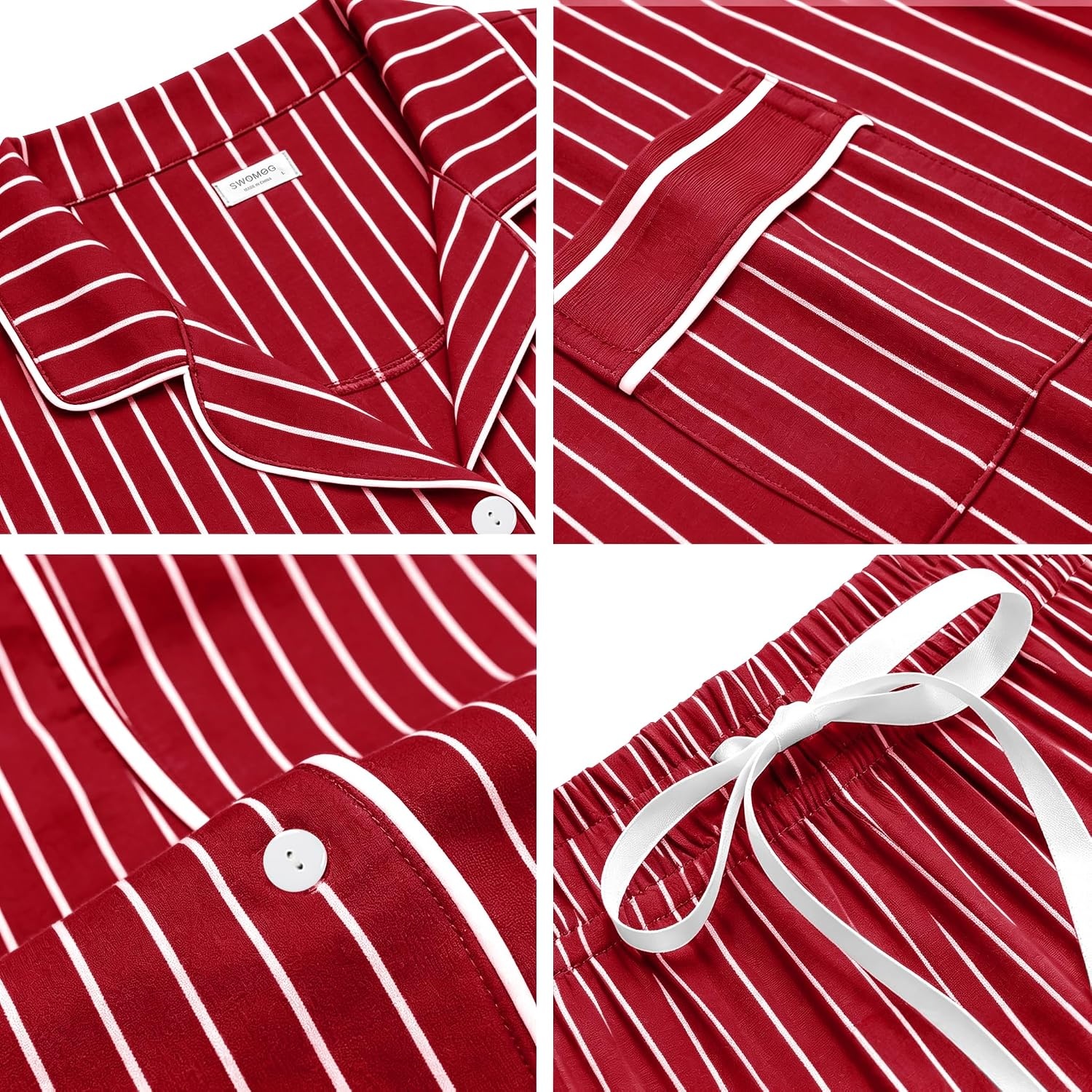image:imageSWOMOG Womens Button Down Pajamas Set Short Sleeve Sleepwear Bride Soft Pj Lounge Sets XS3XLRed Stripe