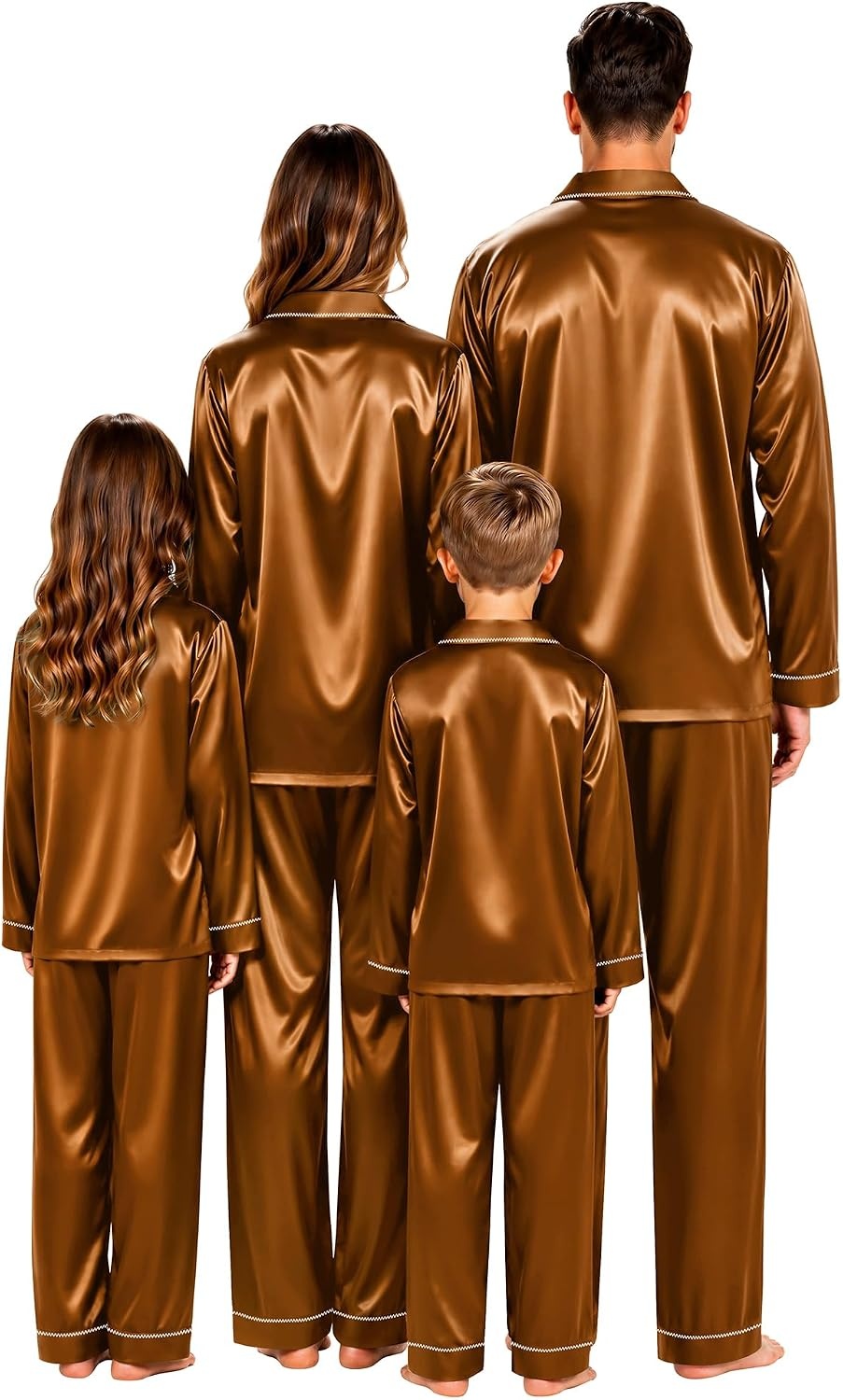 image:imageSWOMOG Christmas Matching Family Pajamas Set Silk Satin Button Down Long Sleeve WomenMenKids 2PCS Holiday SleepwearDeep Brick Red