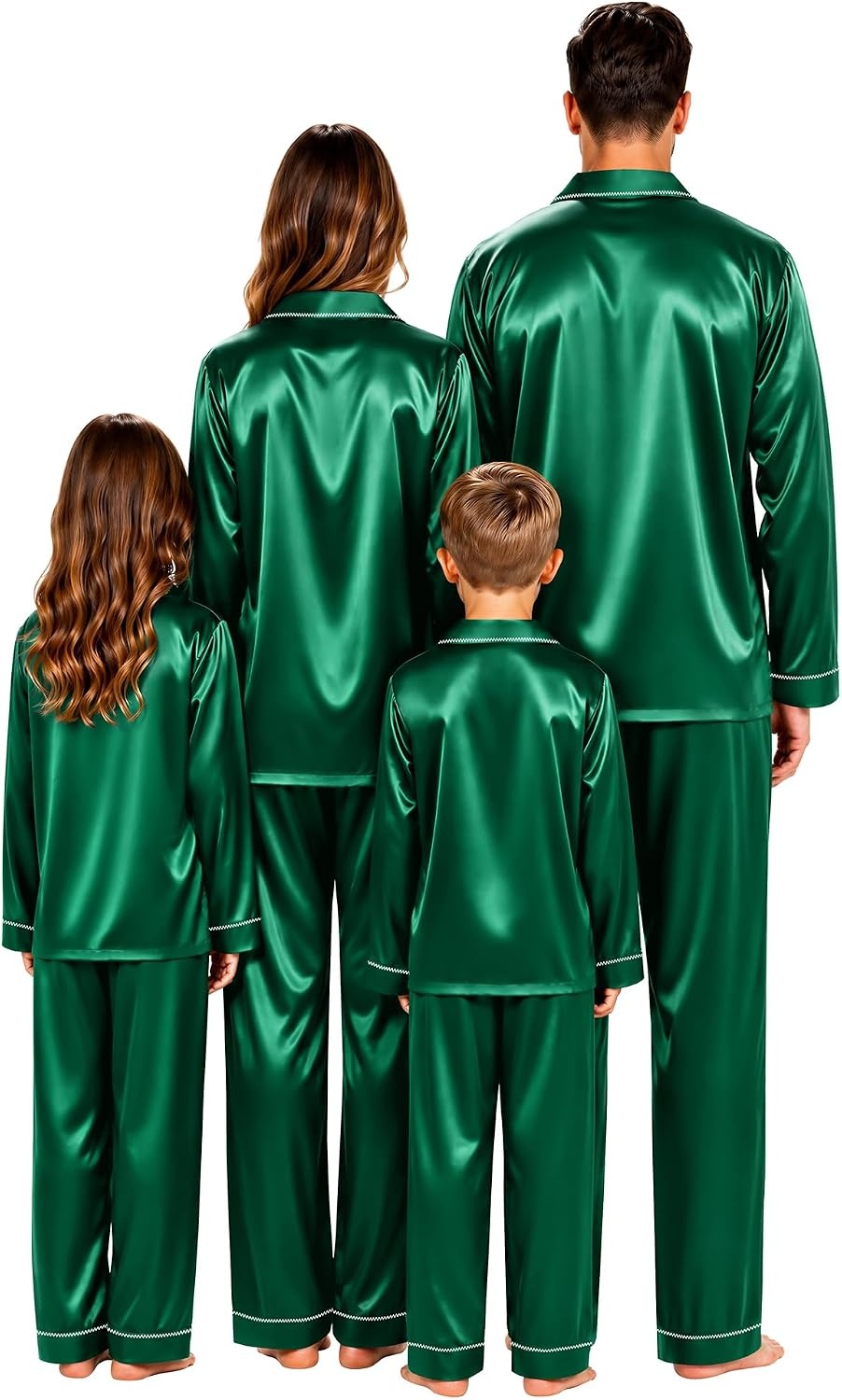 image:imageSWOMOG Christmas Matching Family Pajamas Set Silk Satin Button Down Long Sleeve WomenMenKids 2PCS Holiday SleepwearGreen Emerald