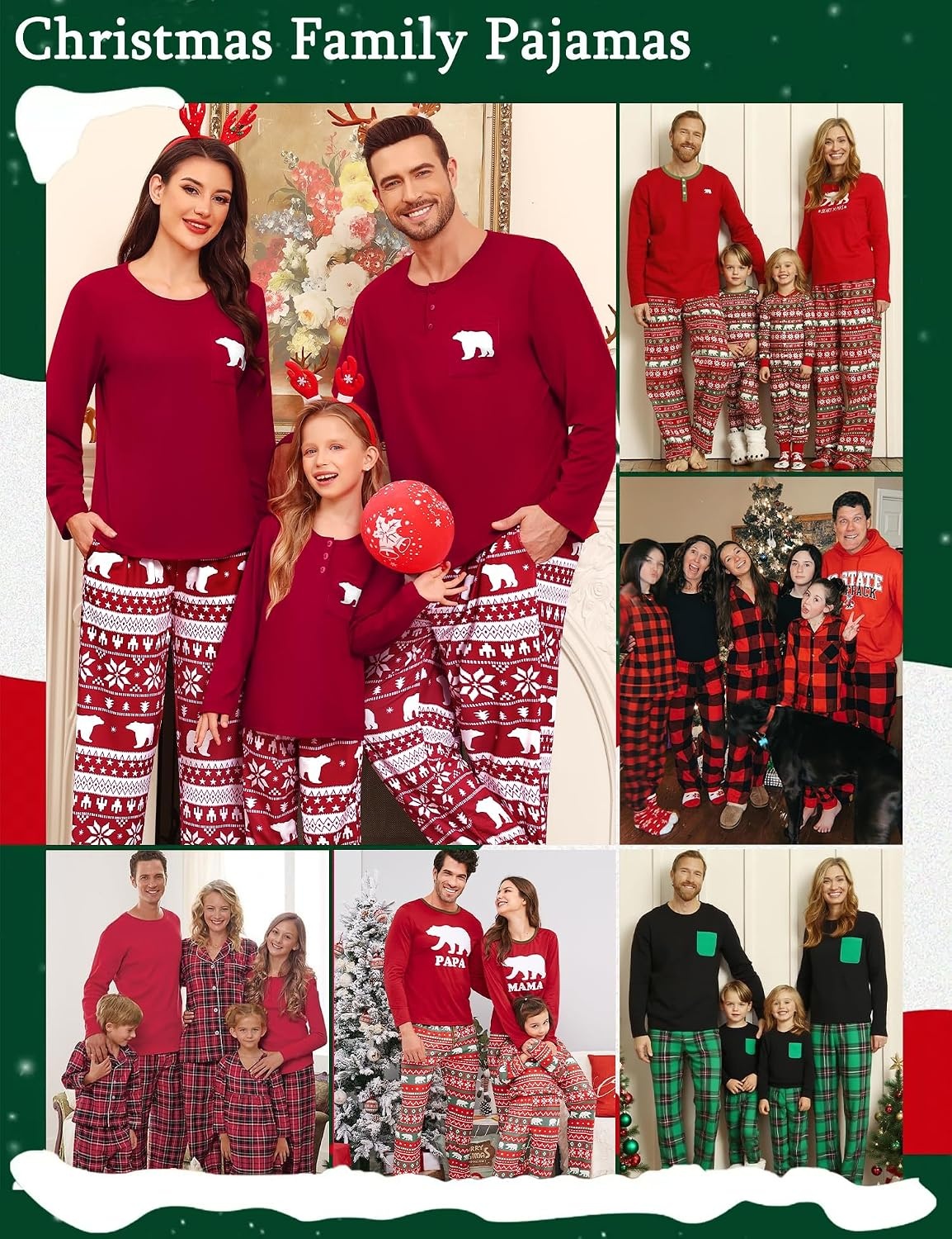 image:imageSWOMOG Family Christmas Matching Pajamas Set WomenMenKids Modal Pajama 2 PCS Long Sleeve Sleepwear Sets with PocketsRed Bear