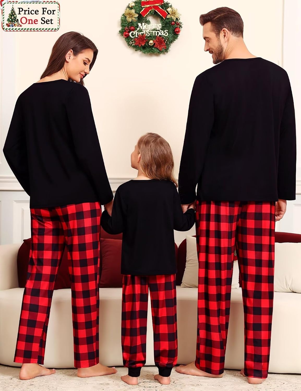 image:imageSWOMOG Family Christmas Matching Pajamas Set WomenMenKids Modal Pajama 2 PCS Long Sleeve Sleepwear Sets with PocketsRed Black Plaid