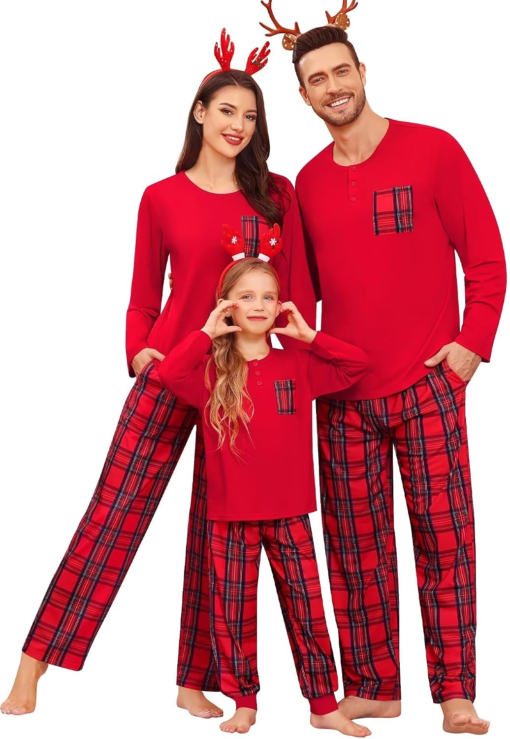 image:imageSWOMOG Family Christmas Matching Pajamas Set WomenMenKids Modal Pajama 2 PCS Long Sleeve Sleepwear Sets with PocketsRed Plaid