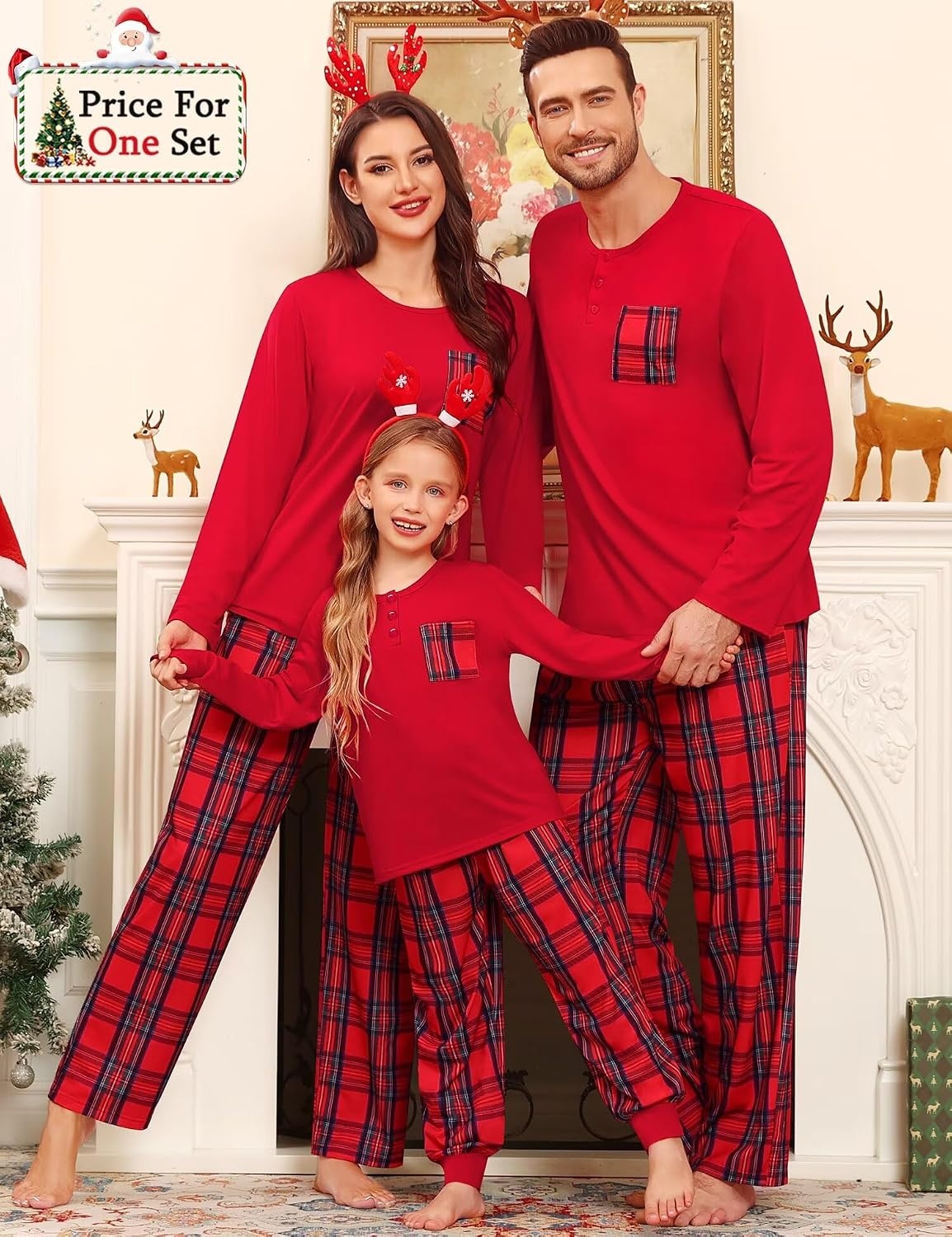 image:imageSWOMOG Family Christmas Matching Pajamas Set WomenMenKids Modal Pajama 2 PCS Long Sleeve Sleepwear Sets with PocketsRed Plaid