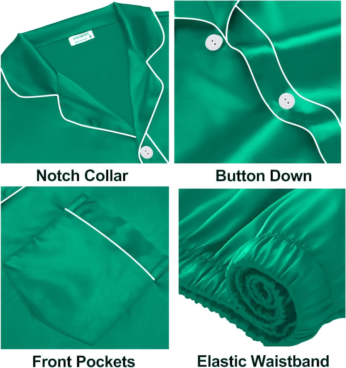 image:imageSWOMOG Family Satin Matching Pajama Set Long Sleeve Sleepwear 2 Pcs Pj SetEmerald Green