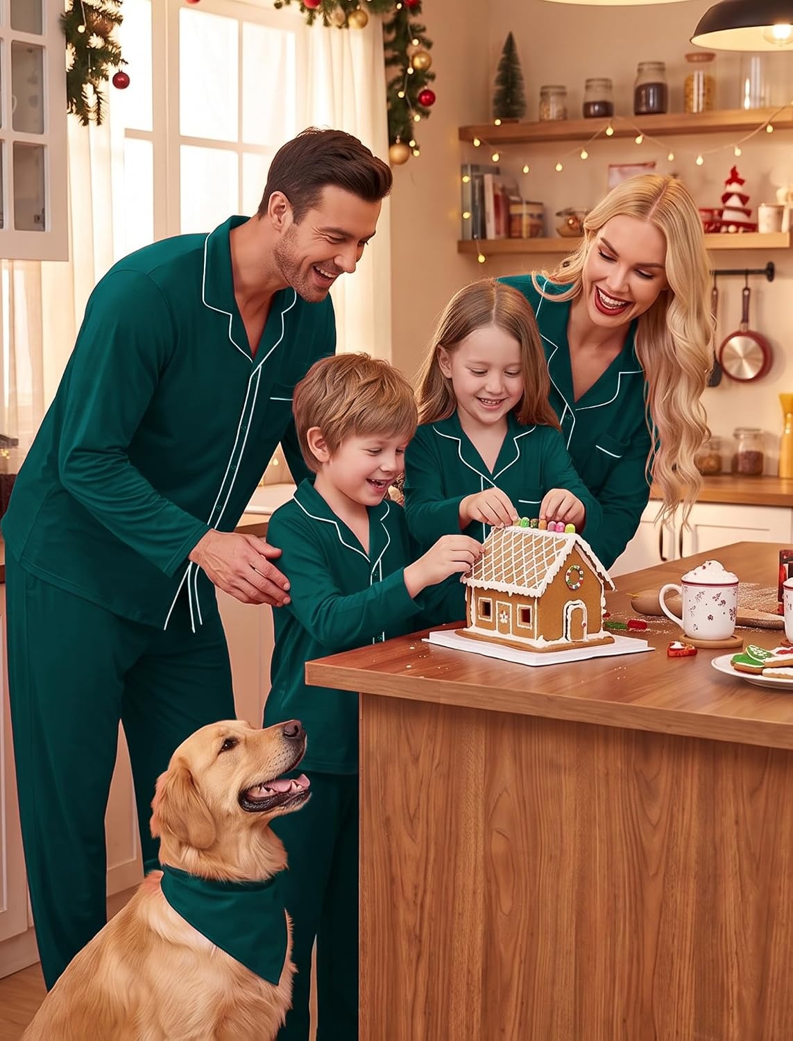 image:imageSWOMOG Matching Family Pajama Set Long Sleeve Christmas Pajama Button Down Holiday Sleepwear Set with PocketsGreen