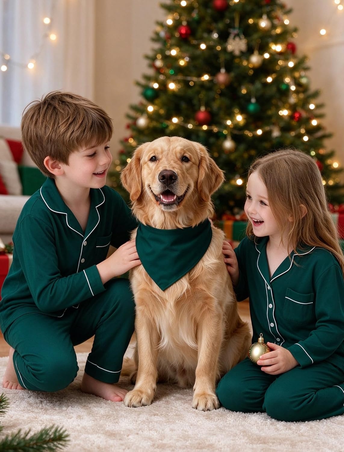 image:imageSWOMOG Matching Family Pajama Set Long Sleeve Christmas Pajama Button Down Holiday Sleepwear Set with PocketsGreen