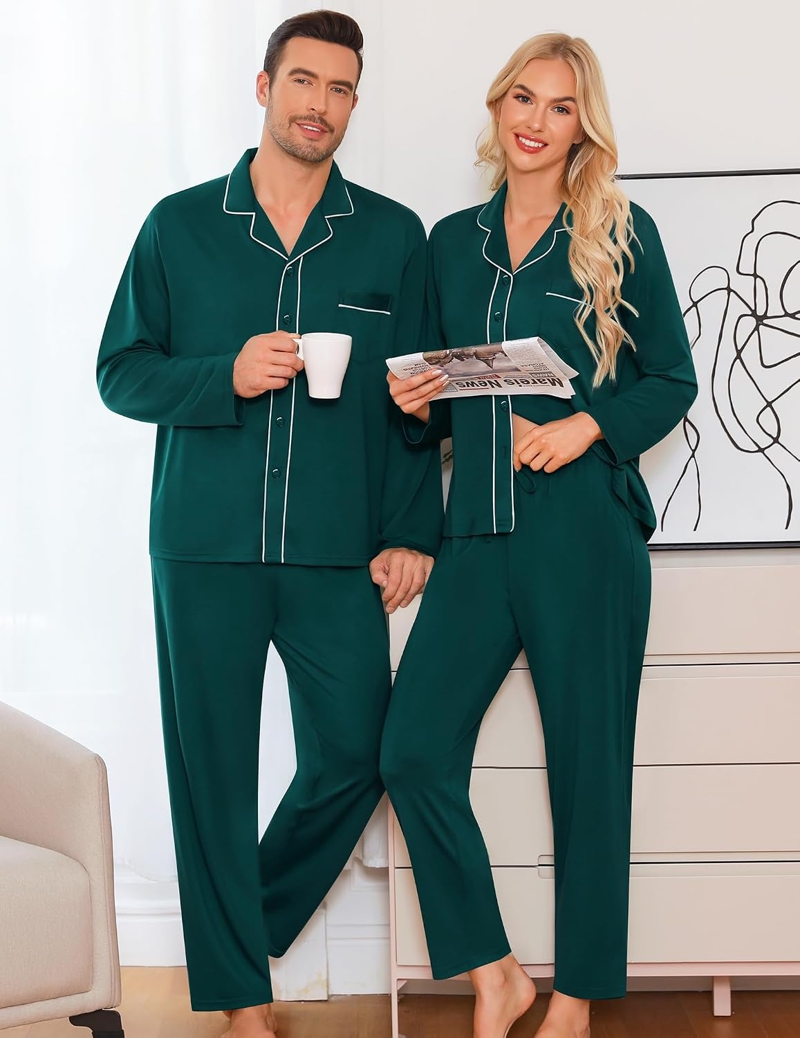 image:imageSWOMOG Matching Family Pajama Set Long Sleeve Christmas Pajama Button Down Holiday Sleepwear Set with PocketsGreen