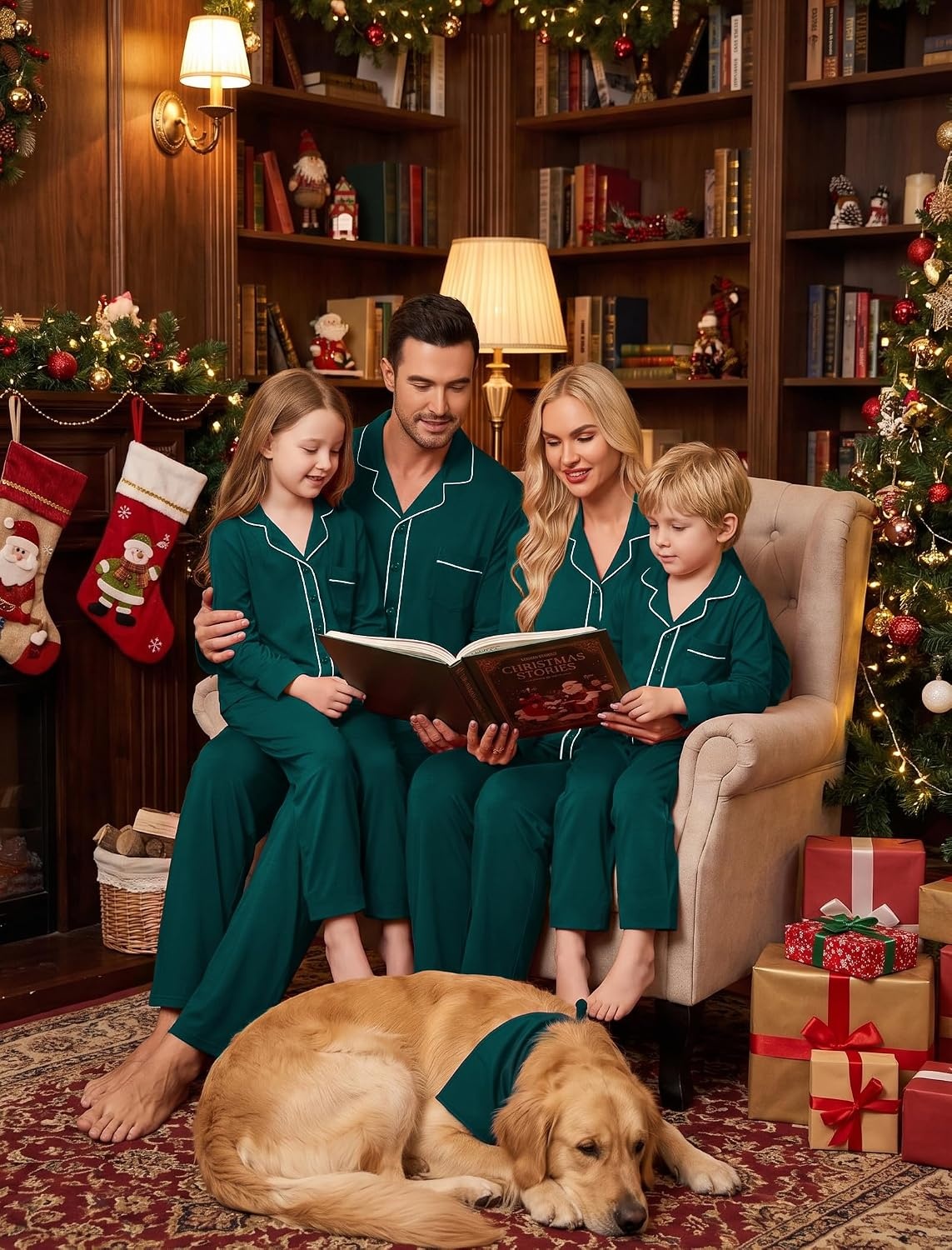 image:imageSWOMOG Matching Family Pajama Set Long Sleeve Christmas Pajama Button Down Holiday Sleepwear Set with PocketsGreen