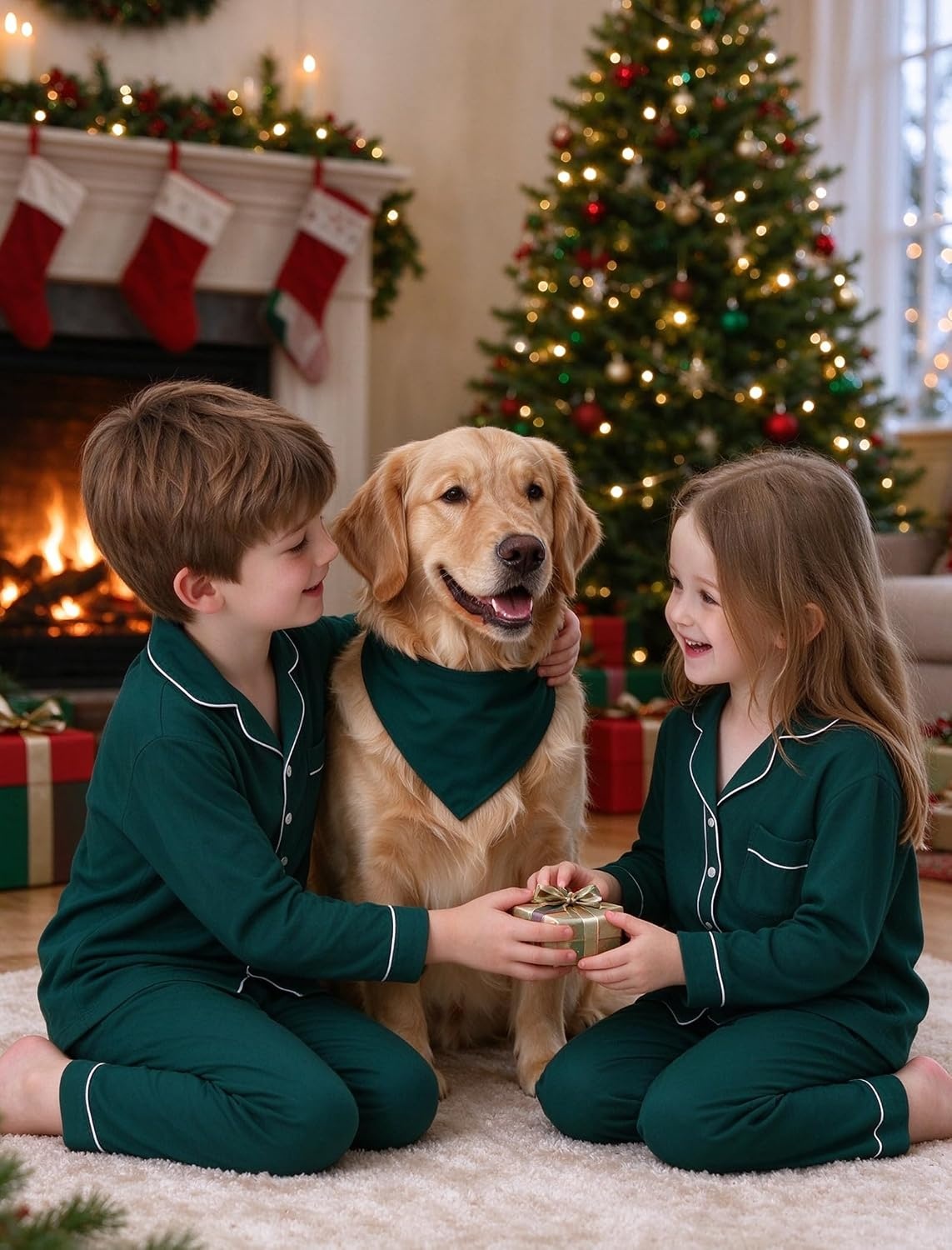 image:imageSWOMOG Matching Family Pajama Set Long Sleeve Christmas Pajama Button Down Holiday Sleepwear Set with PocketsGreen