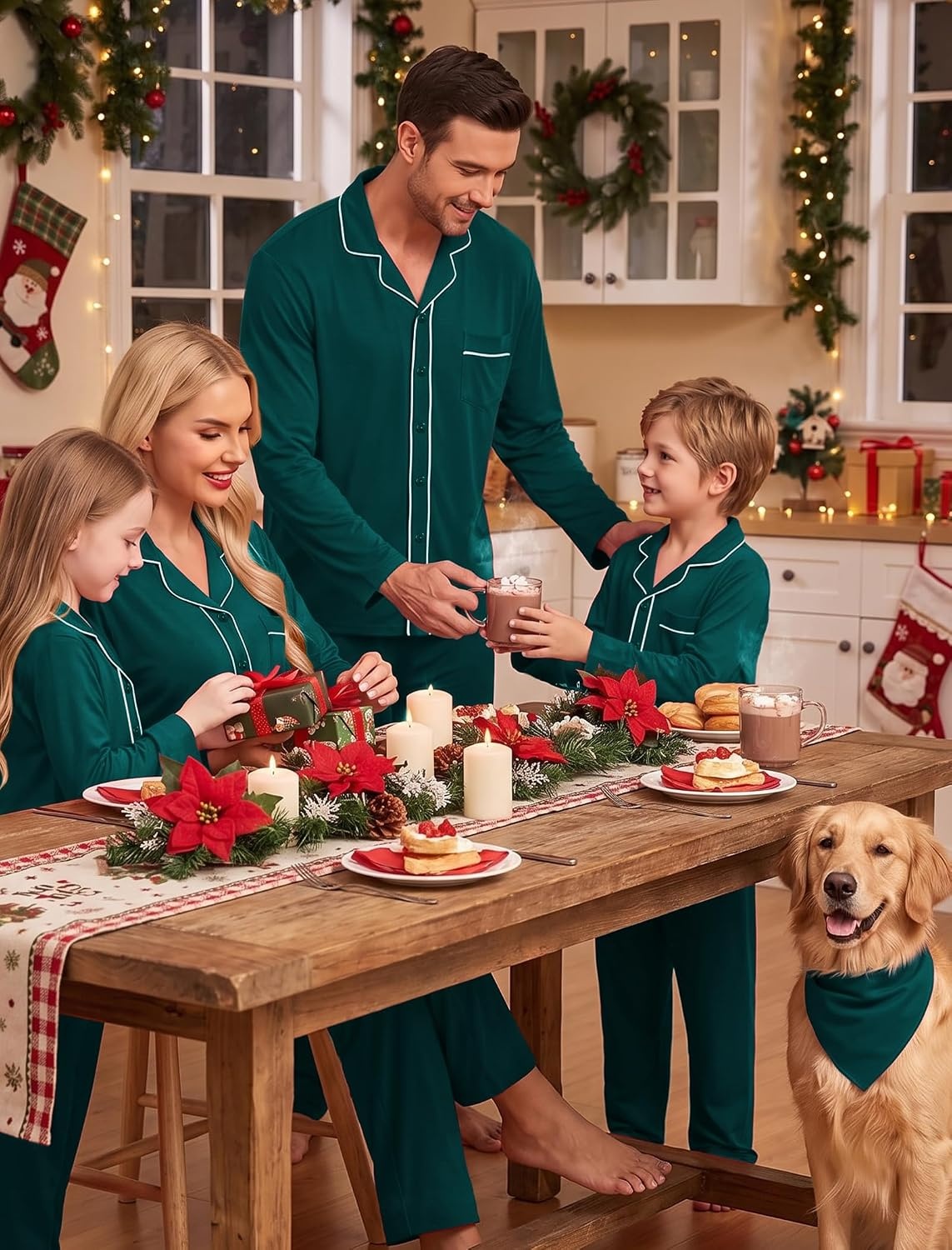image:imageSWOMOG Matching Family Pajama Set Long Sleeve Christmas Pajama Button Down Holiday Sleepwear Set with PocketsGreen