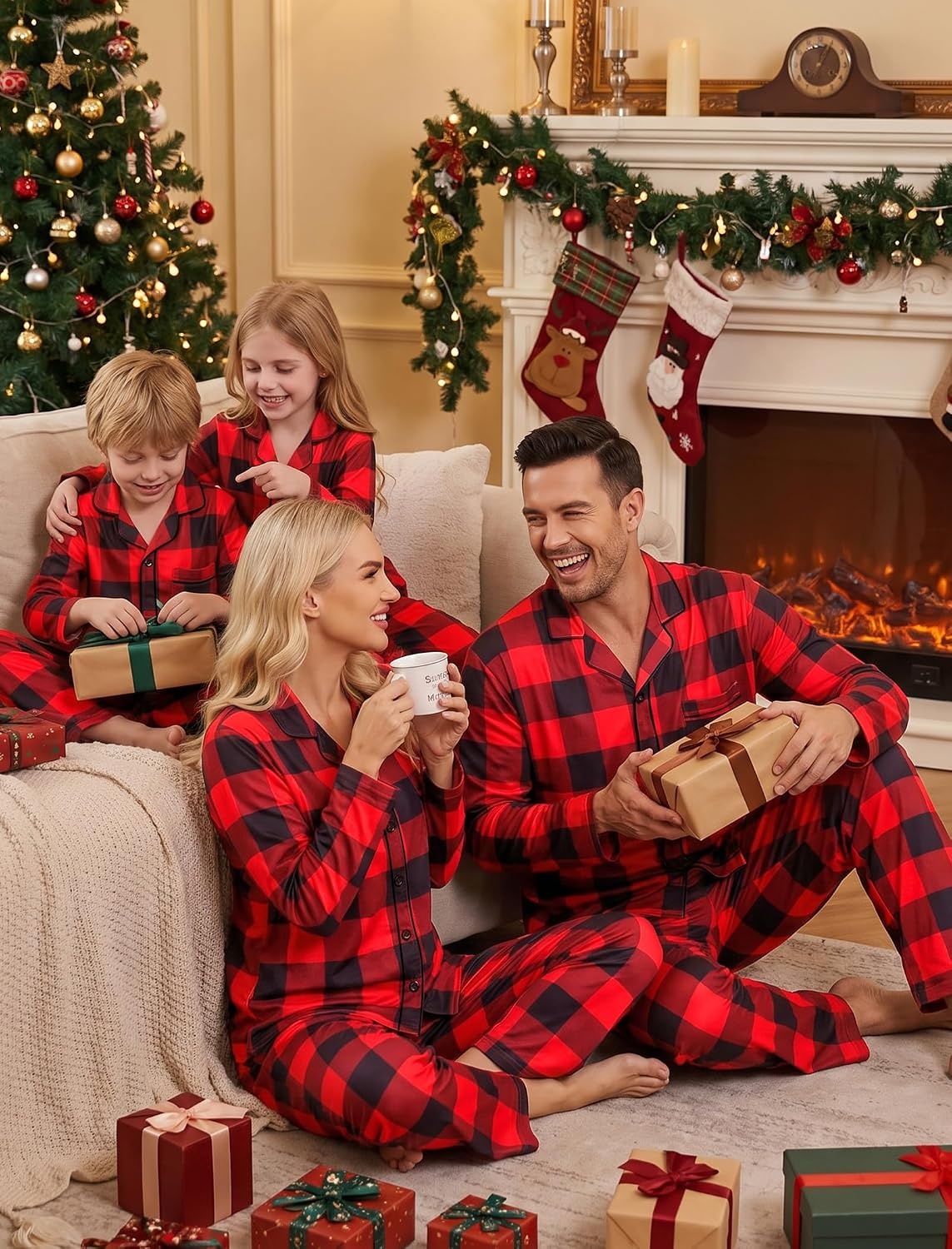 image:imageSWOMOG Matching Family Pajama Set Long Sleeve Christmas Pajama Button Down Holiday Sleepwear Set with PocketsRed Plaid