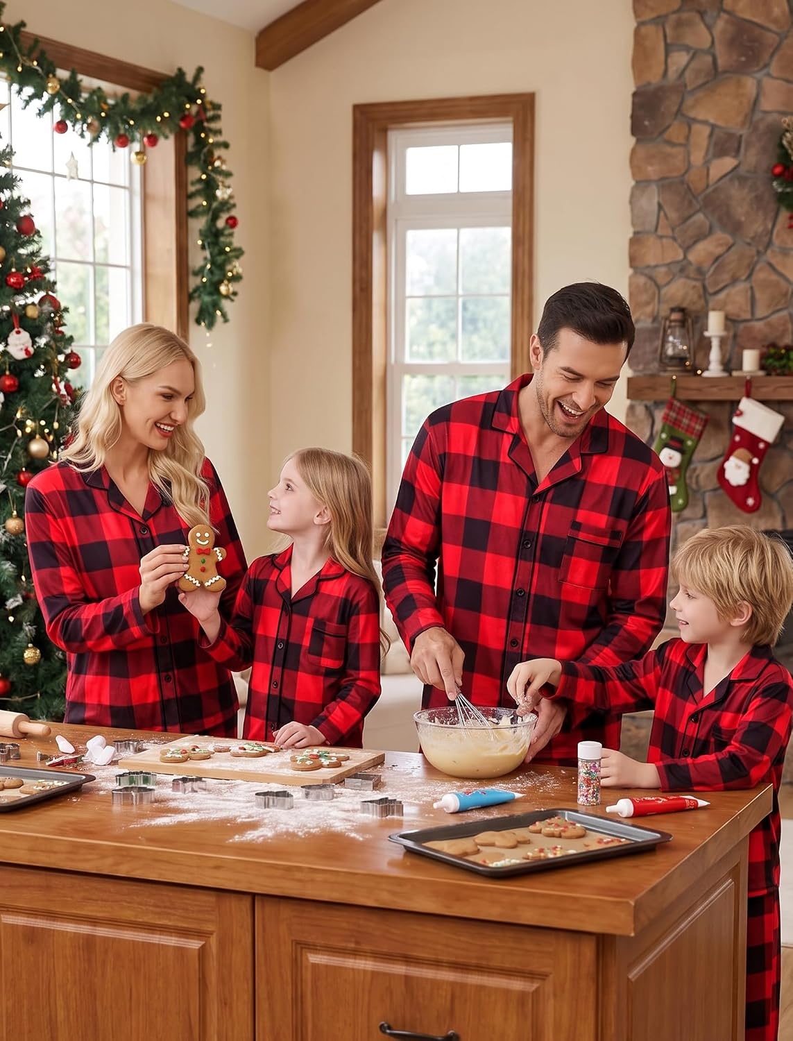 image:imageSWOMOG Matching Family Pajama Set Long Sleeve Christmas Pajama Button Down Holiday Sleepwear Set with PocketsRed Plaid
