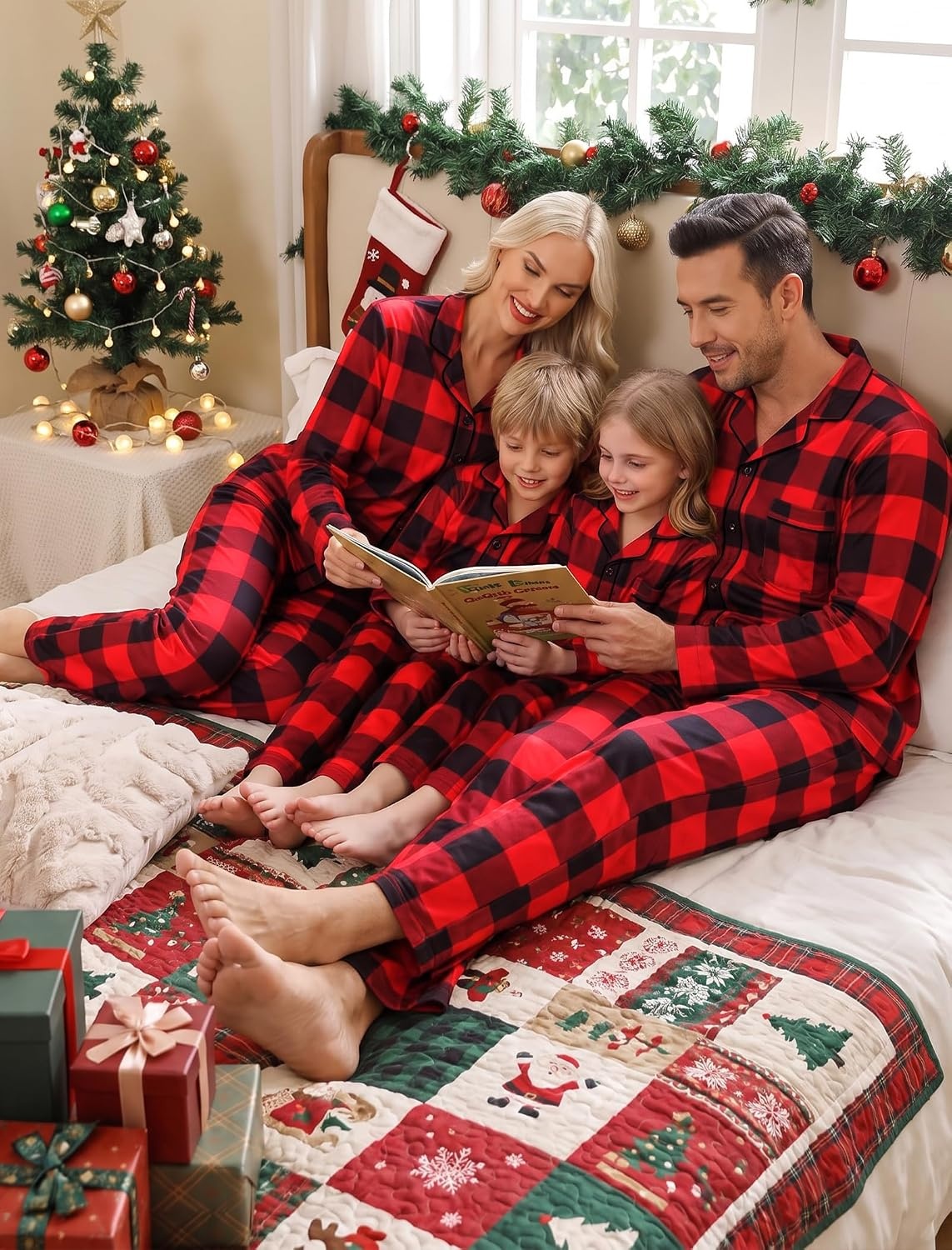 image:imageSWOMOG Matching Family Pajama Set Long Sleeve Christmas Pajama Button Down Holiday Sleepwear Set with PocketsRed Plaid