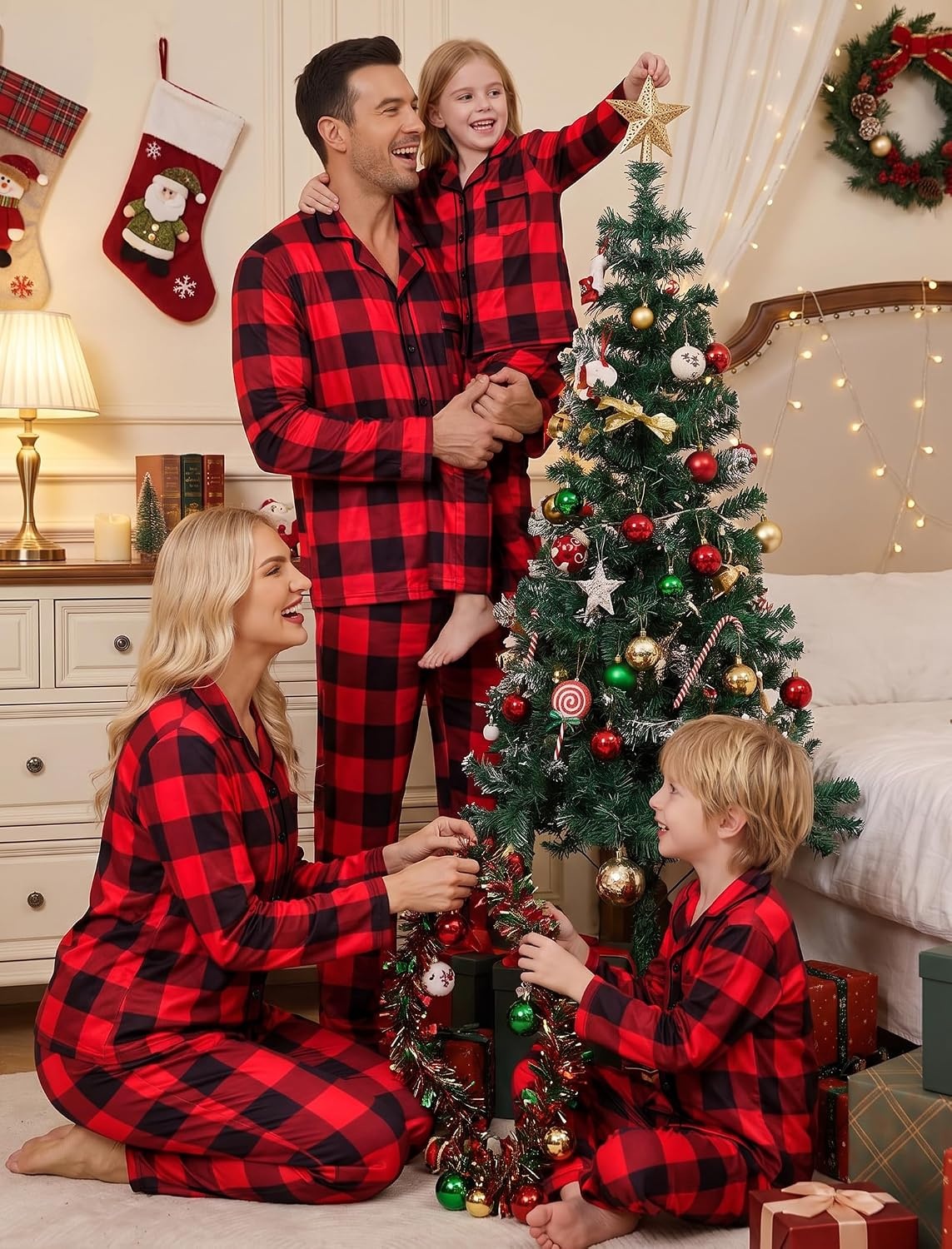 image:imageSWOMOG Matching Family Pajama Set Long Sleeve Christmas Pajama Button Down Holiday Sleepwear Set with PocketsRed Plaid