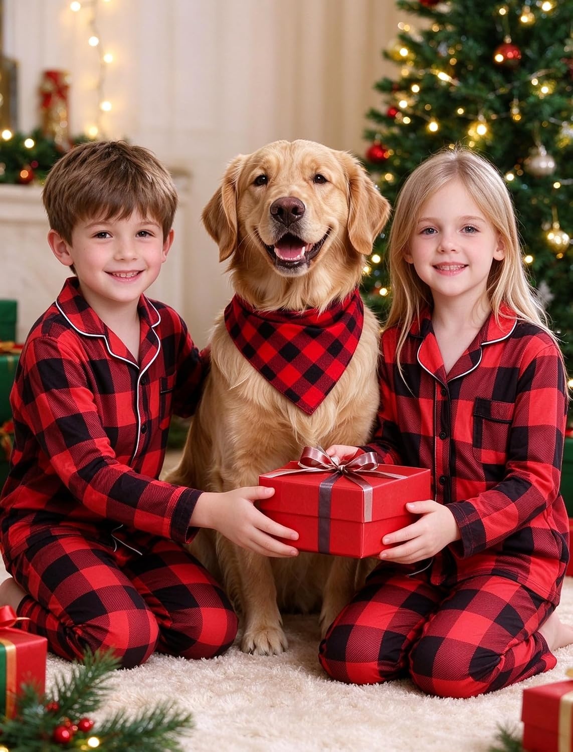 image:imageSWOMOG Matching Family Pajama Set Long Sleeve Christmas Pajama Button Down Holiday Sleepwear Set with PocketsRed Plaid