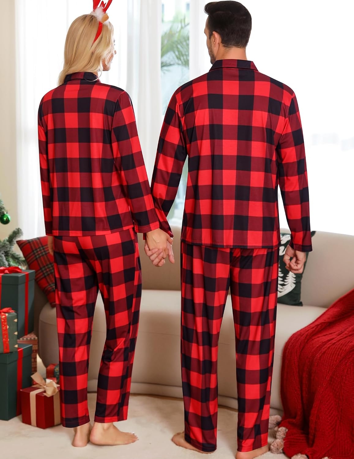 image:imageSWOMOG Matching Family Pajama Set Long Sleeve Christmas Pajama Button Down Holiday Sleepwear Set with PocketsRed Plaid