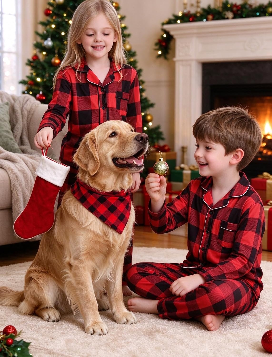image:imageSWOMOG Matching Family Pajama Set Long Sleeve Christmas Pajama Button Down Holiday Sleepwear Set with PocketsRed Plaid