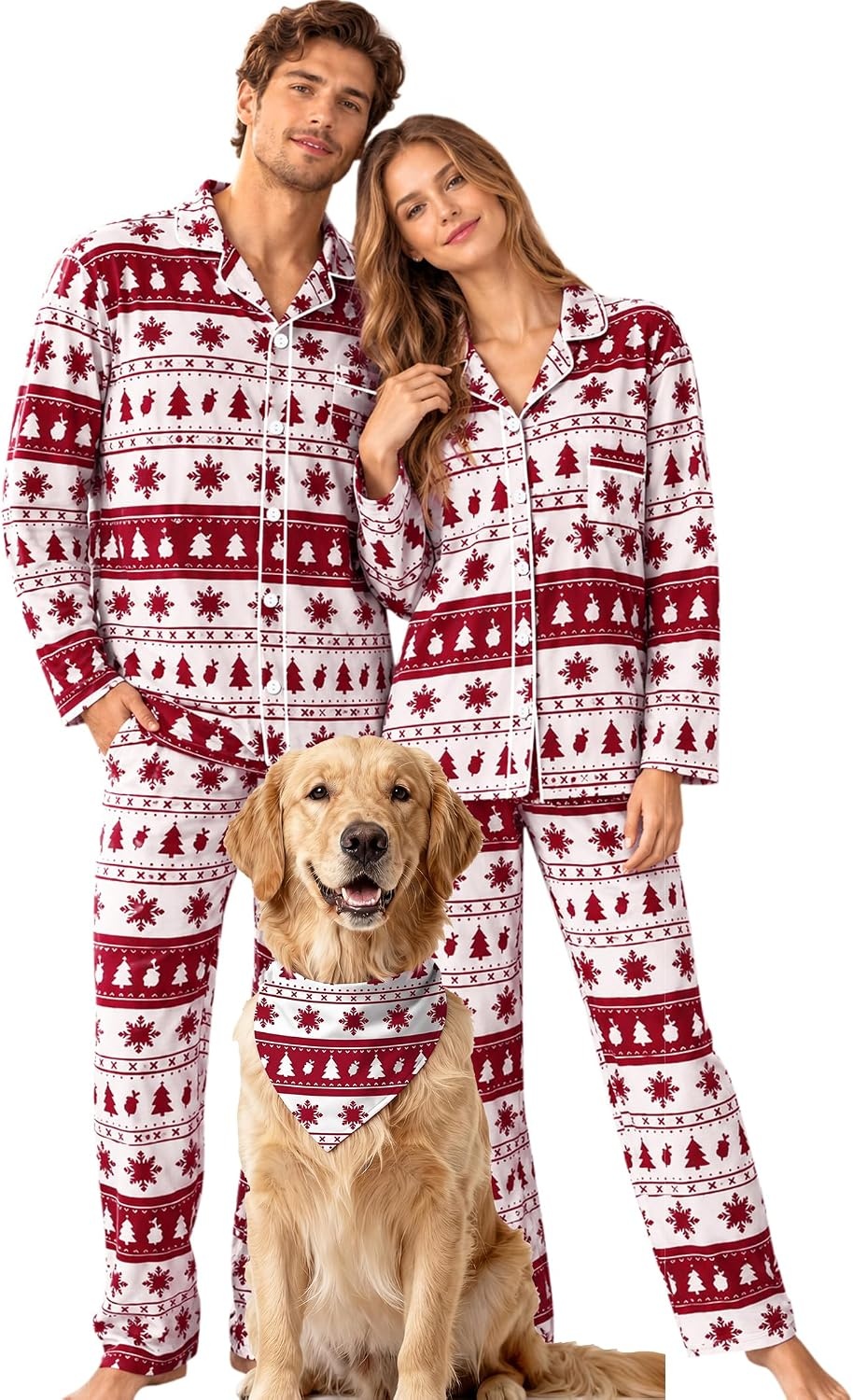 image:imageSWOMOG Matching Family Pajama Set Long Sleeve Christmas Pajama Button Down Holiday Sleepwear Set with PocketsWhite Red Christmas