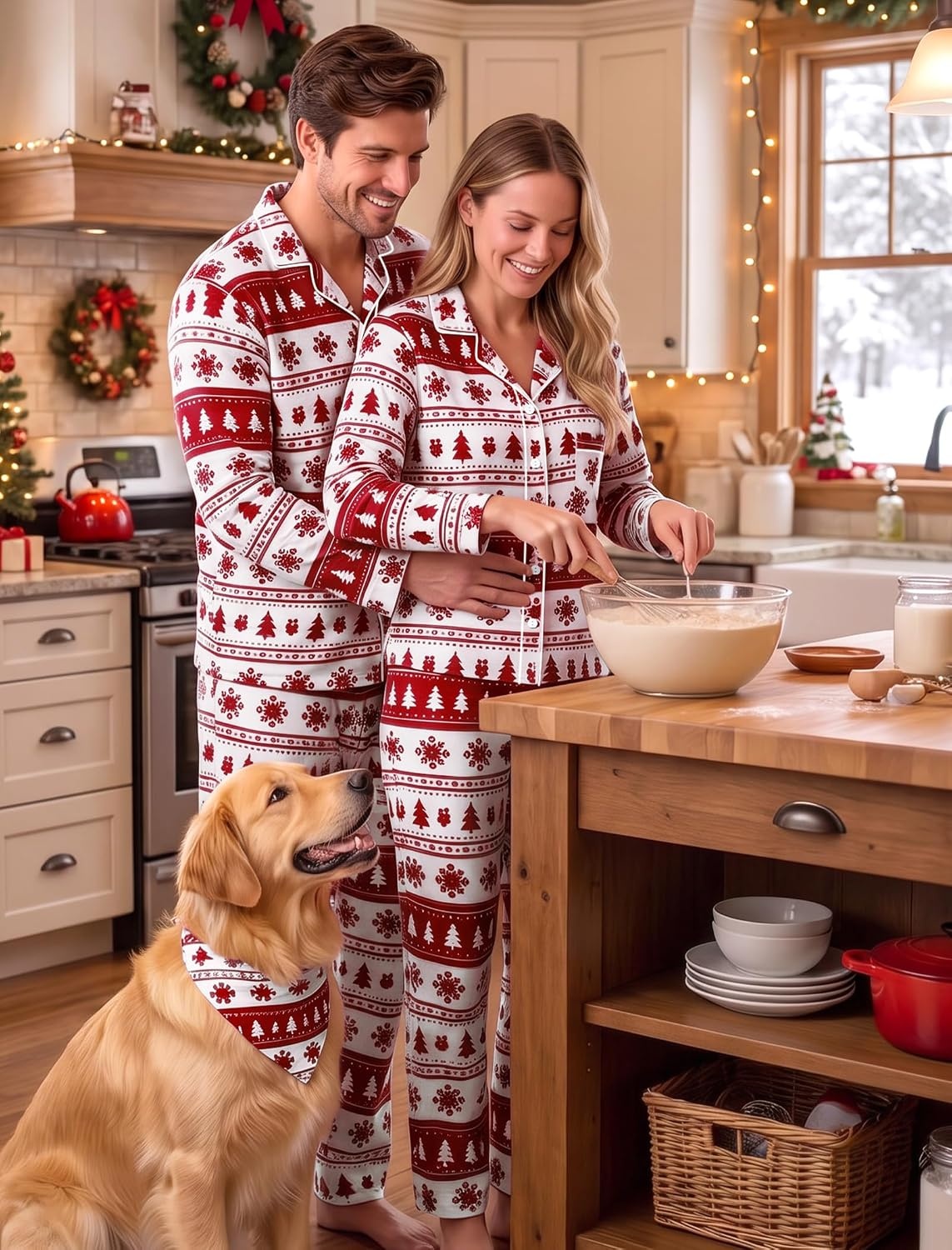 image:imageSWOMOG Matching Family Pajama Set Long Sleeve Christmas Pajama Button Down Holiday Sleepwear Set with PocketsWhite Red Christmas