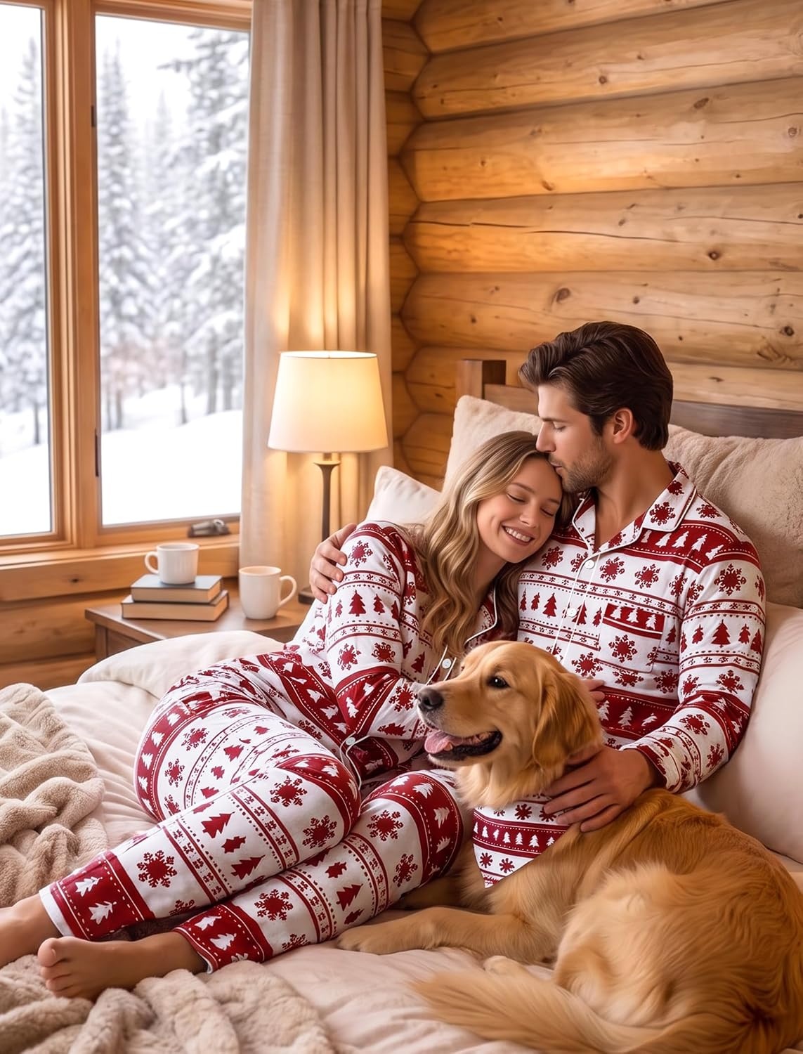 image:imageSWOMOG Matching Family Pajama Set Long Sleeve Christmas Pajama Button Down Holiday Sleepwear Set with PocketsWhite Red Christmas