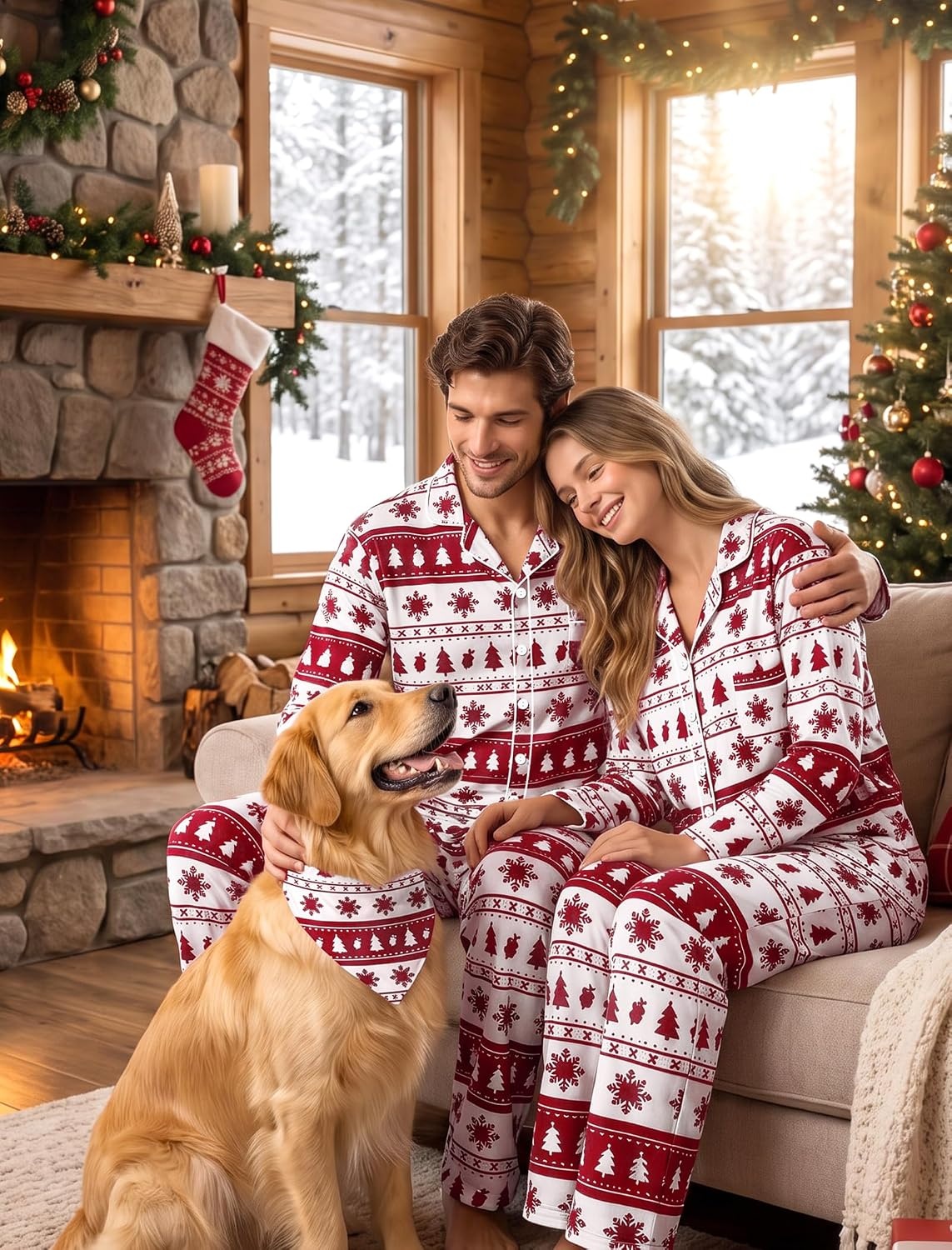 image:imageSWOMOG Matching Family Pajama Set Long Sleeve Christmas Pajama Button Down Holiday Sleepwear Set with PocketsWhite Red Christmas