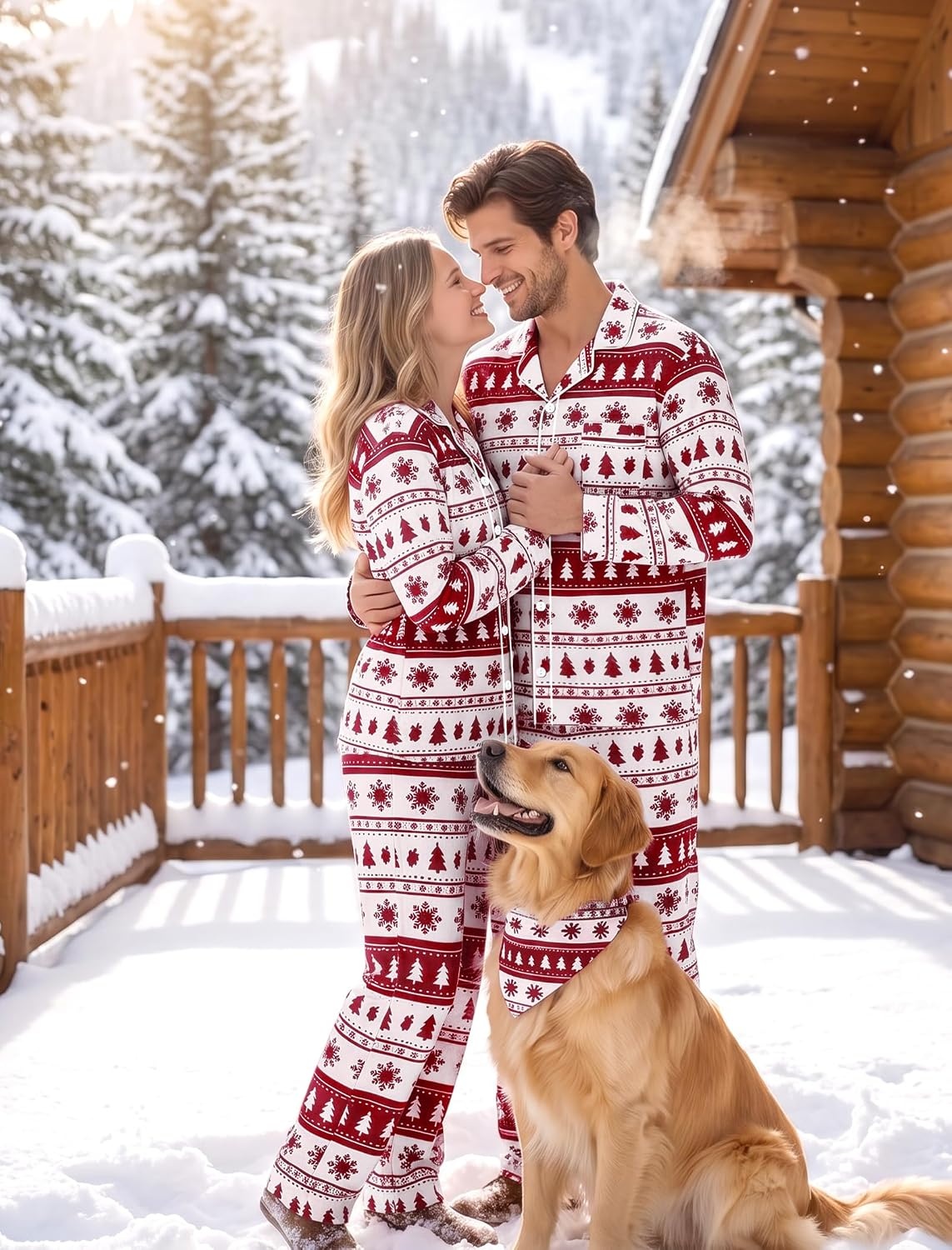 image:imageSWOMOG Matching Family Pajama Set Long Sleeve Christmas Pajama Button Down Holiday Sleepwear Set with PocketsWhite Red Christmas