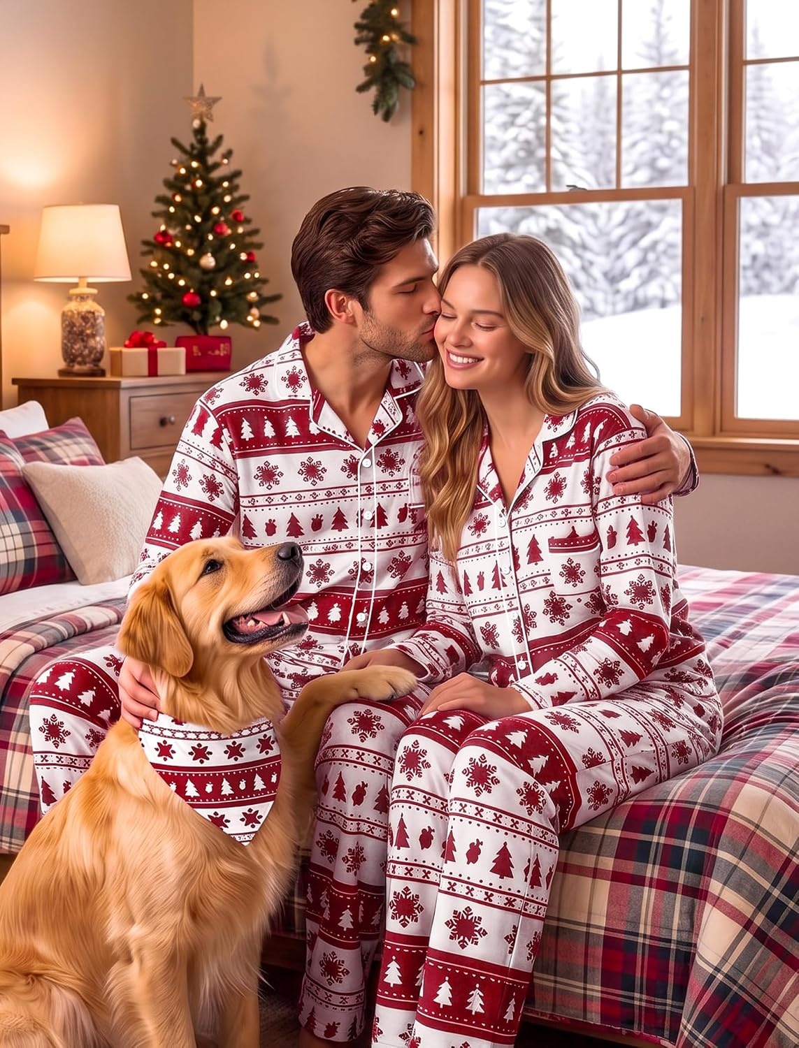 image:imageSWOMOG Matching Family Pajama Set Long Sleeve Christmas Pajama Button Down Holiday Sleepwear Set with PocketsWhite Red Christmas