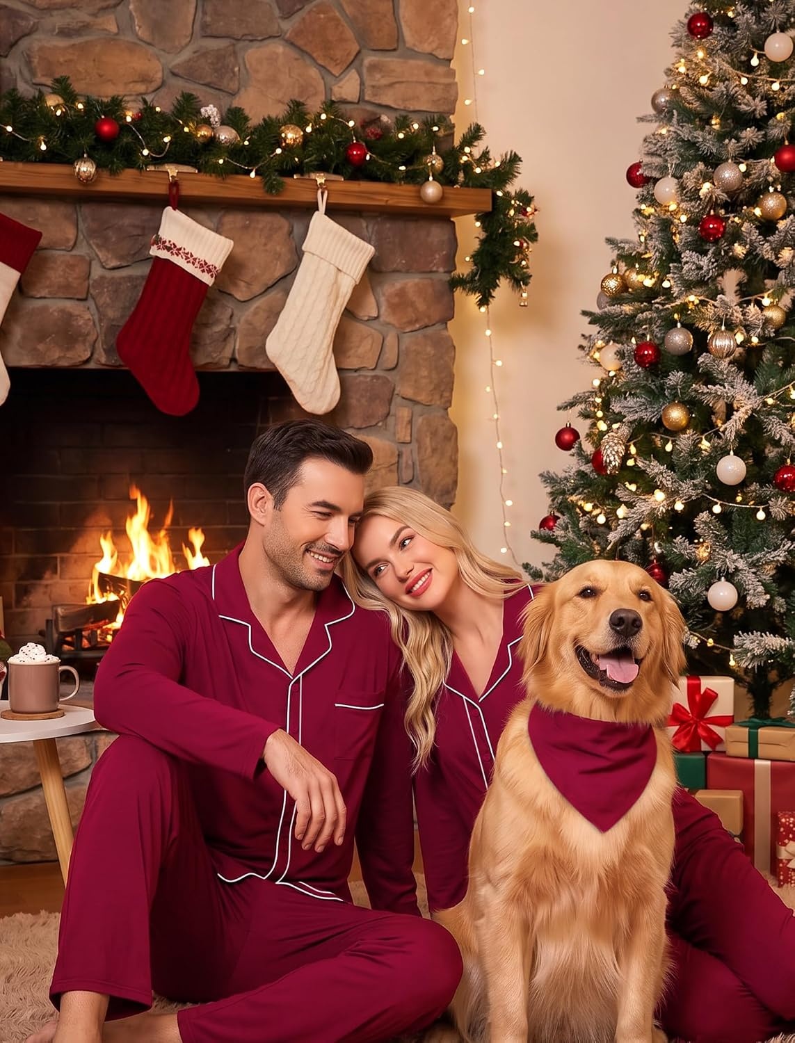 image:imageSWOMOG Matching Family Pajama Set Long Sleeve Christmas Pajama Button Down Holiday Sleepwear Set with PocketsWine Red