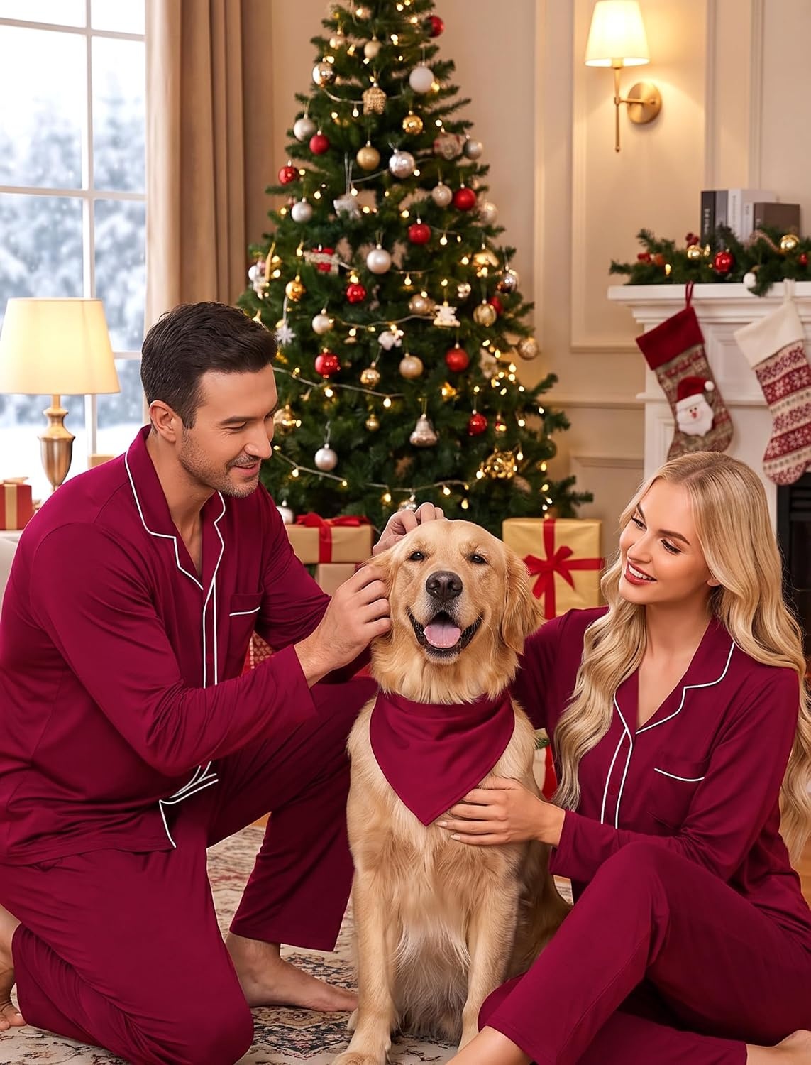 image:imageSWOMOG Matching Family Pajama Set Long Sleeve Christmas Pajama Button Down Holiday Sleepwear Set with PocketsWine Red