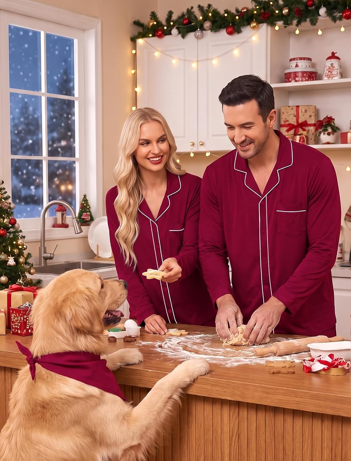 image:imageSWOMOG Matching Family Pajama Set Long Sleeve Christmas Pajama Button Down Holiday Sleepwear Set with PocketsWine Red