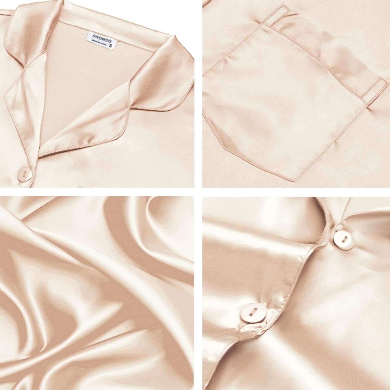 image:imageSWOMOG Matching Family Pajamas Set Silky Satin Christmas Pj Set Long Sleeve Button Down Sleepwear 2 Pcs Couple Matching SetChampagne