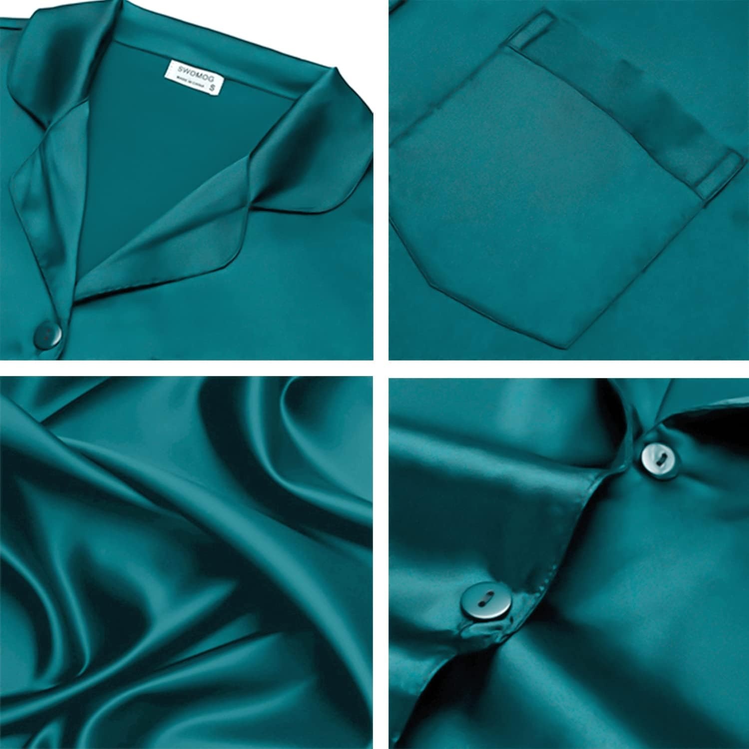 image:imageSWOMOG Matching Family Pajamas Set Silky Satin Christmas Pj Set Long Sleeve Button Down Sleepwear 2 Pcs Couple Matching SetGreen