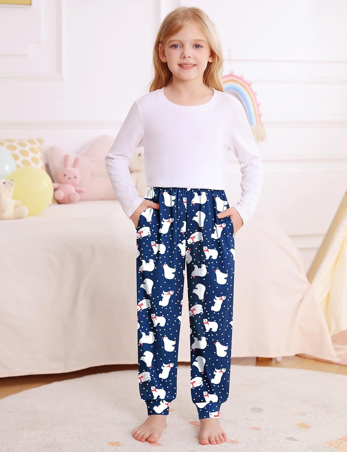 image:imageSWOMOG Unisex Kids Plaid Pajama Pants for Boys amp Girls Comfy Sleepwear Bottoms Lounge Jogger PJ Pants with PocketsChristmas Polar Bear