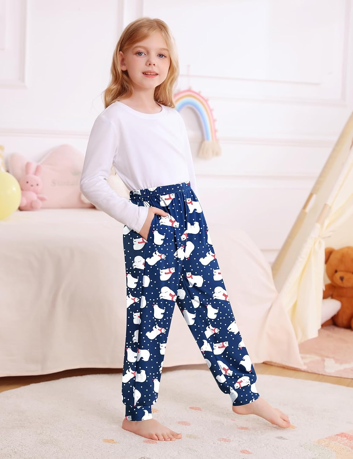 image:imageSWOMOG Unisex Kids Plaid Pajama Pants for Boys amp Girls Comfy Sleepwear Bottoms Lounge Jogger PJ Pants with PocketsChristmas Polar Bear