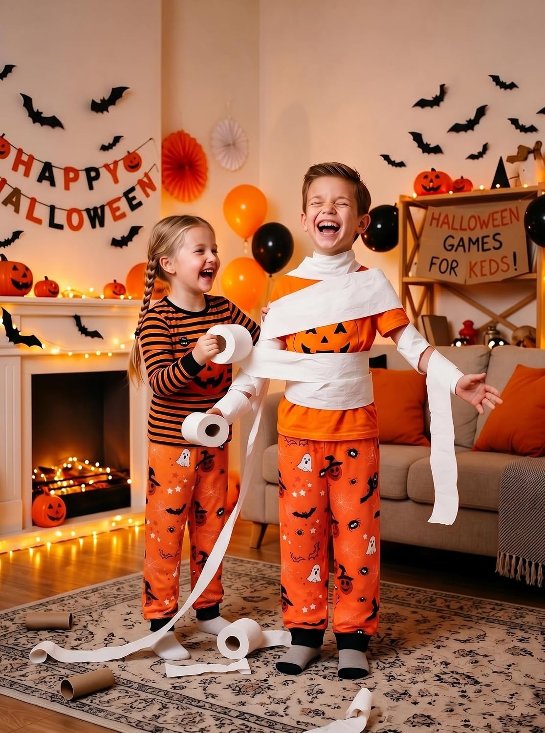 image:imageSWOMOG Unisex Kids Plaid Pajama Pants for Boys amp Girls Comfy Sleepwear Bottoms Lounge Jogger PJ Pants with PocketsHalloween