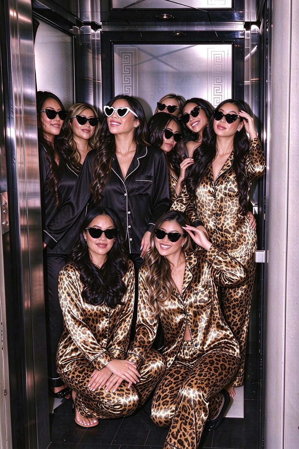 image:imageSWOMOG Womens Satin Pajamas Long Sleeve Sleepwear Silk Soft Button Down Loungewear Pjs Set SXXLLeopard