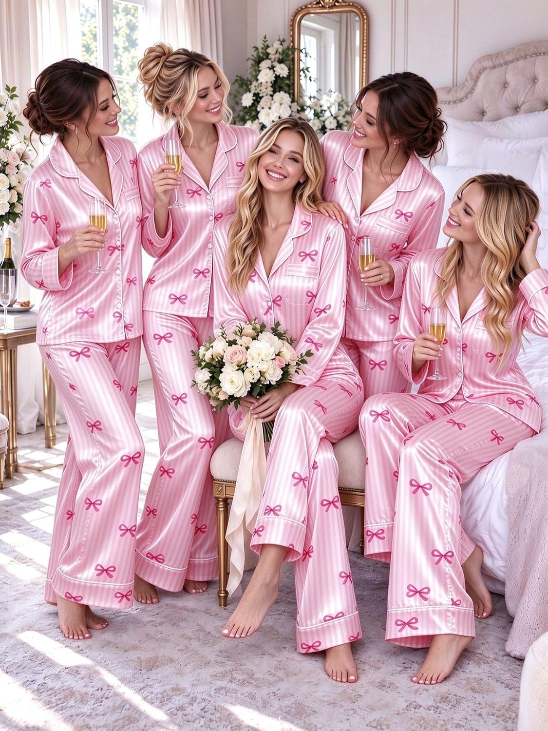 image:imageSWOMOG Womens Satin Pajamas Long Sleeve Sleepwear Silk Soft Button Down Loungewear Pjs Set SXXLPink Striped