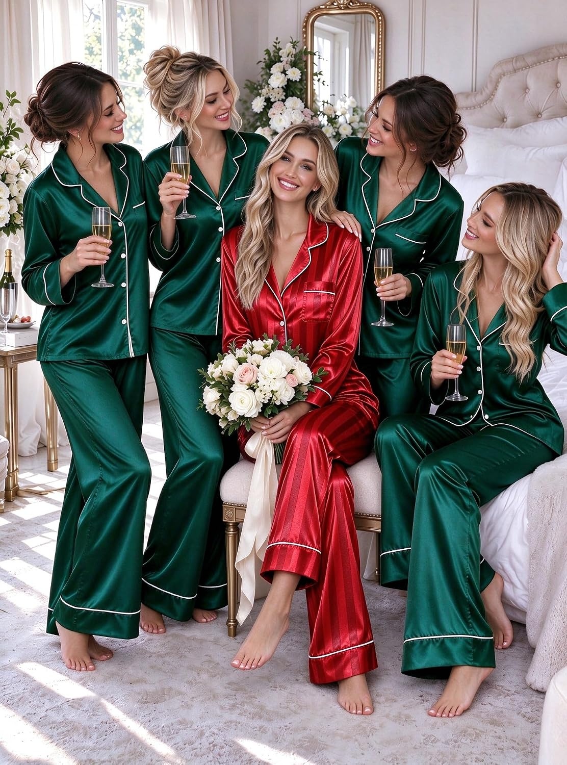 image:imageSWOMOG Womens Satin Pajamas Long Sleeve Sleepwear Silk Soft Button Down Loungewear Pjs Set SXXLRed Striped