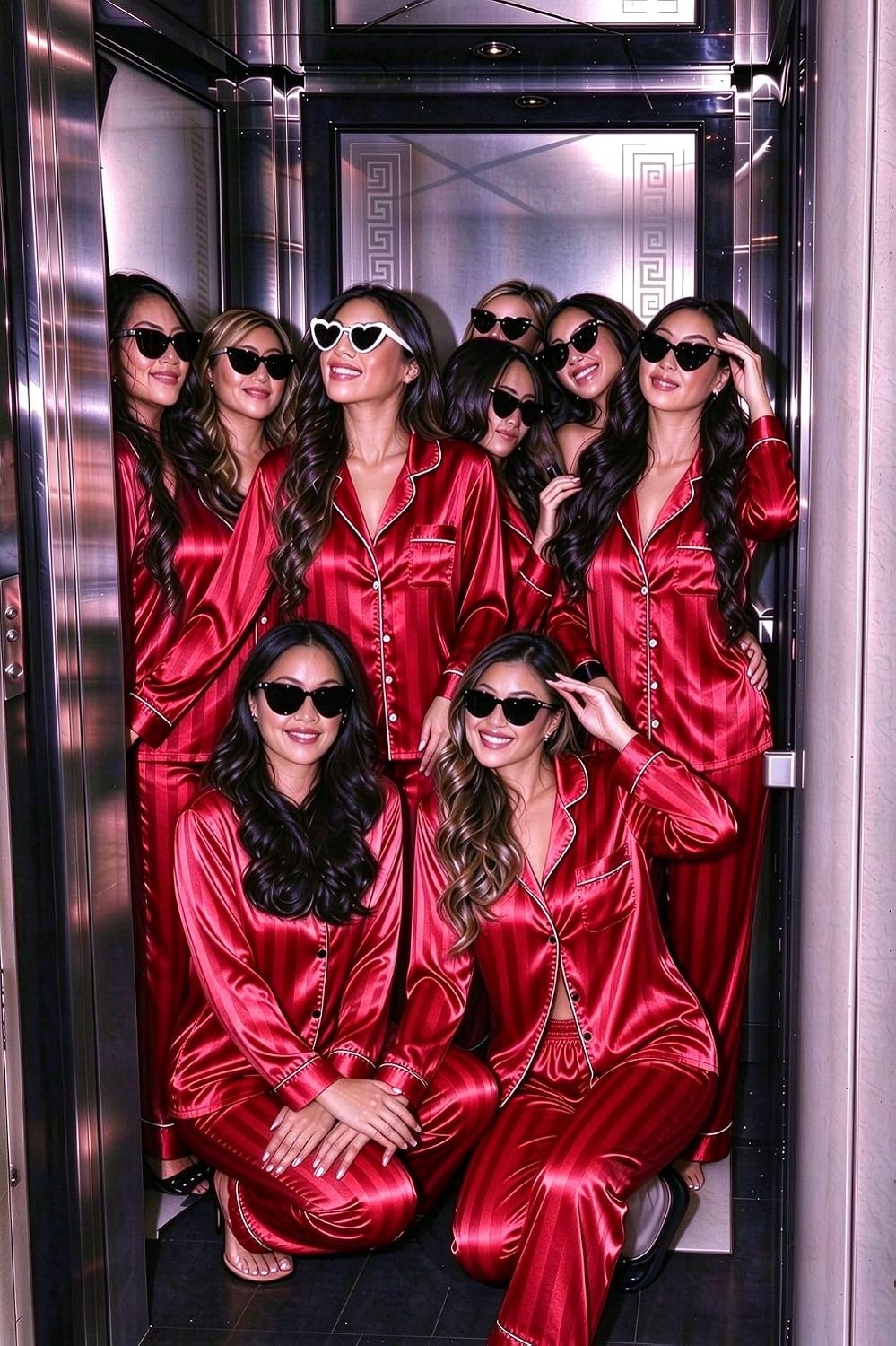 image:imageSWOMOG Womens Satin Pajamas Long Sleeve Sleepwear Silk Soft Button Down Loungewear Pjs Set SXXLRed Striped