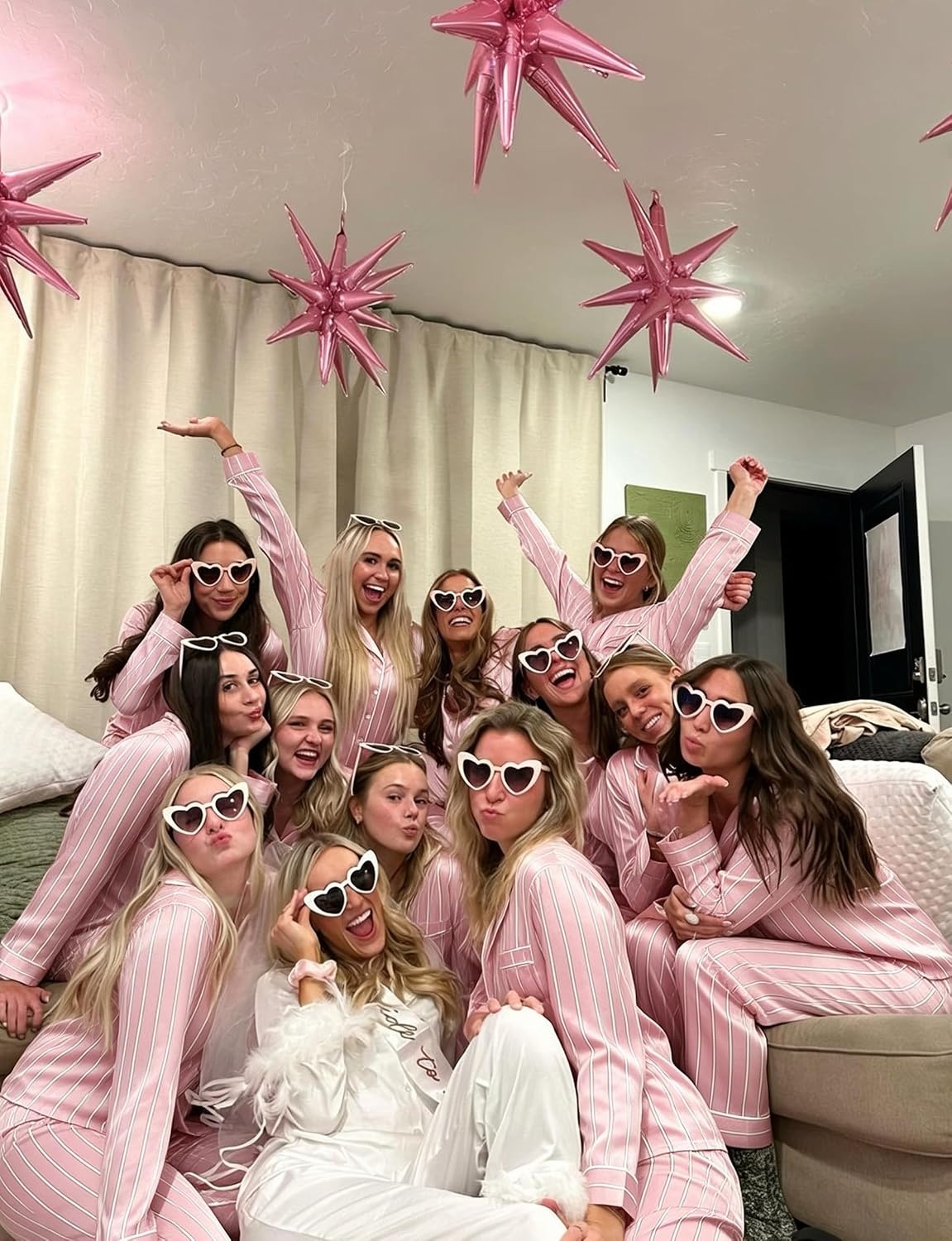 image:imageSWOMOG Womens Silk Satin Pajamas Set Long Sleeve Button Down Sleepwear 2 Piece Lounge Set Pj Set XS3XLStriped in Pink