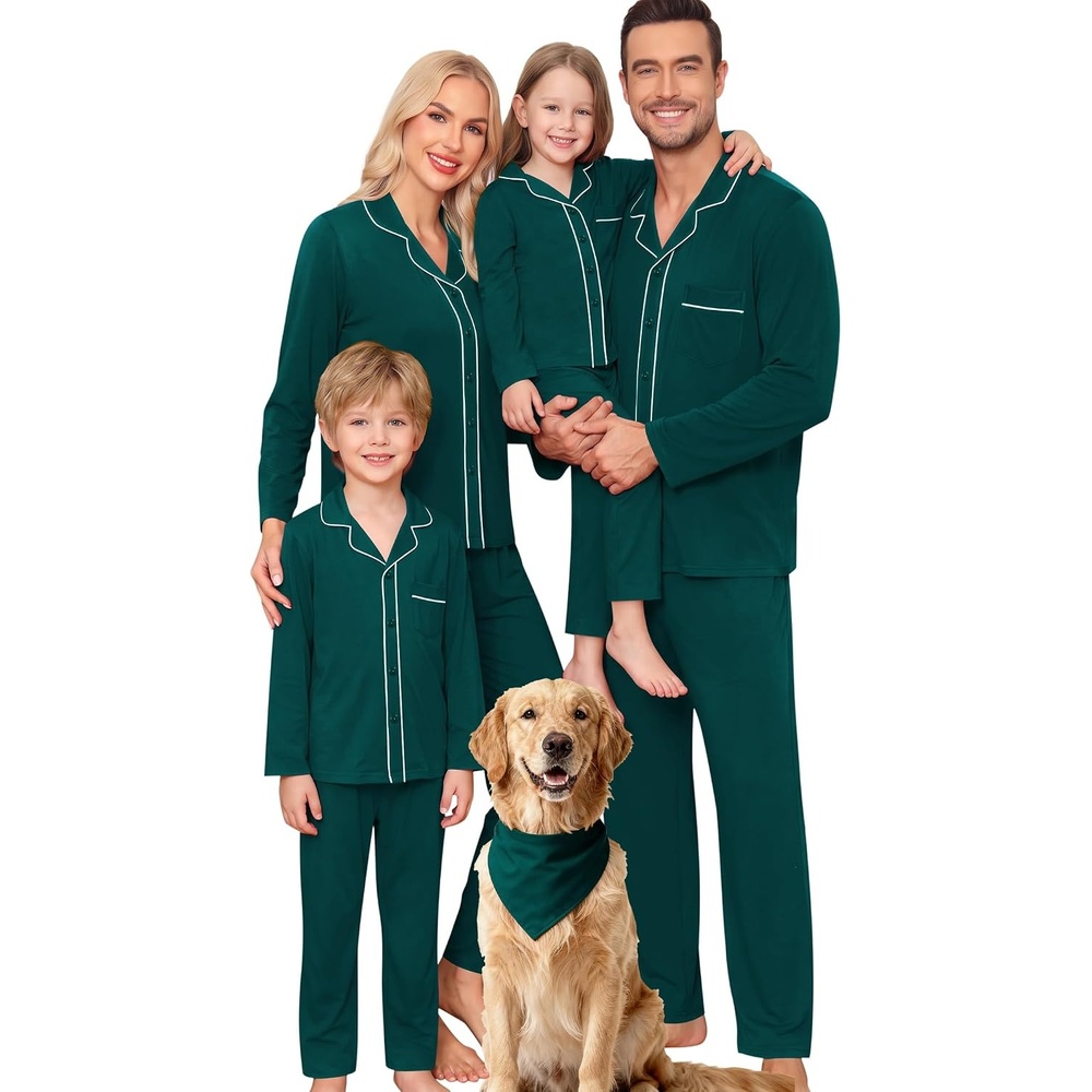 image:imageSWOMOG Matching Family Pajama Set Long Sleeve Christmas Pajama Button Down Holiday Sleepwear Set with PocketsGreen