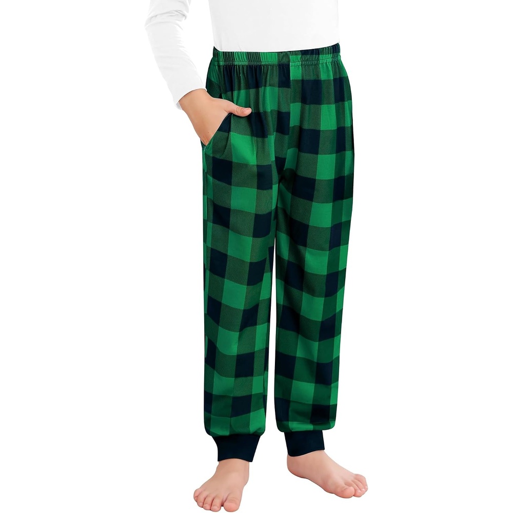 image:imageSWOMOG Unisex Kids Plaid Pajama Pants for Boys amp Girls Comfy Sleepwear Bottoms Lounge Jogger PJ Pants with PocketsBlack Green Plaid
