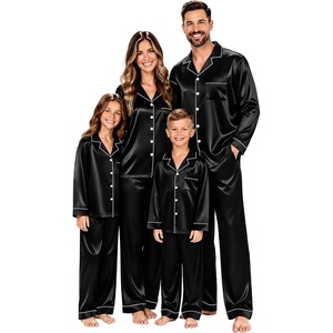 SWOMOG Christmas Matching Family Pajamas Set Silk Satin Button Down Long Sleeve Women/Men/Kids 2PCS Holiday Sleepwear(Black)