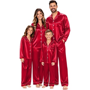 SWOMOG Christmas Matching Family Pajamas Set Silk Satin Button Down Long Sleeve Women/Men/Kids 2PCS Holiday Sleepwear(Red)
